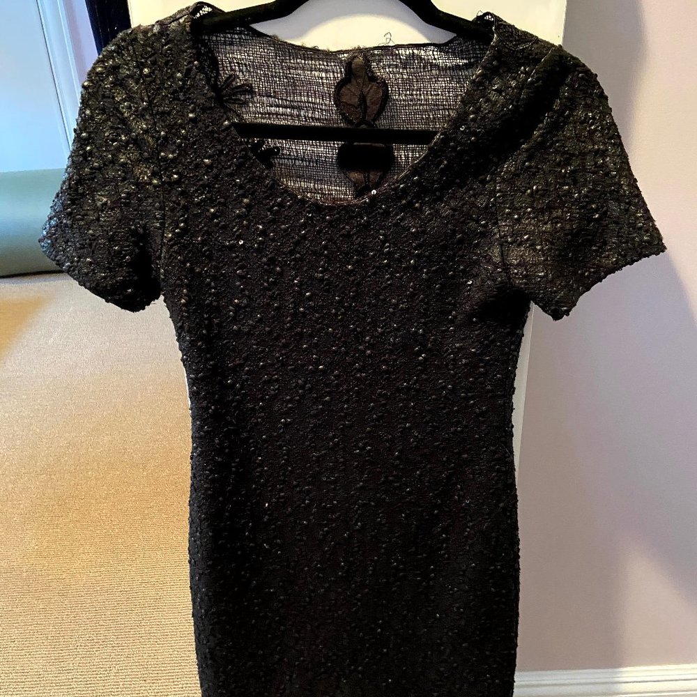 Black beaded short sleeve special occasion dress